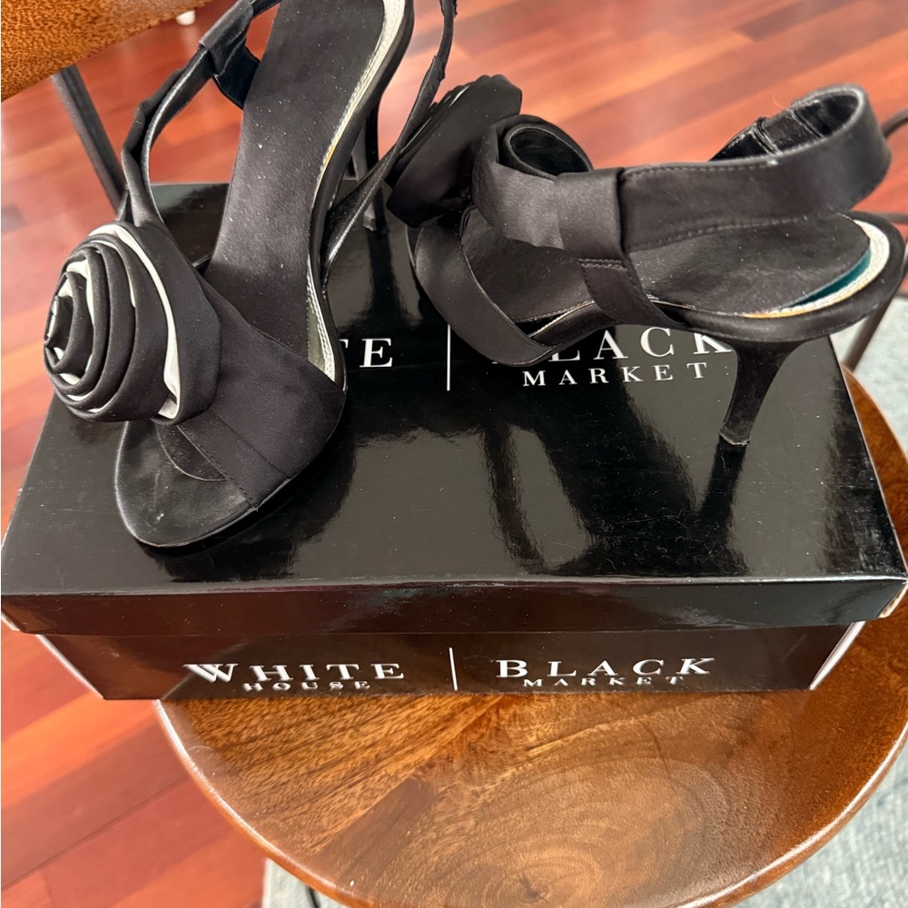 White House Black Market Black Heels with Floral Detail